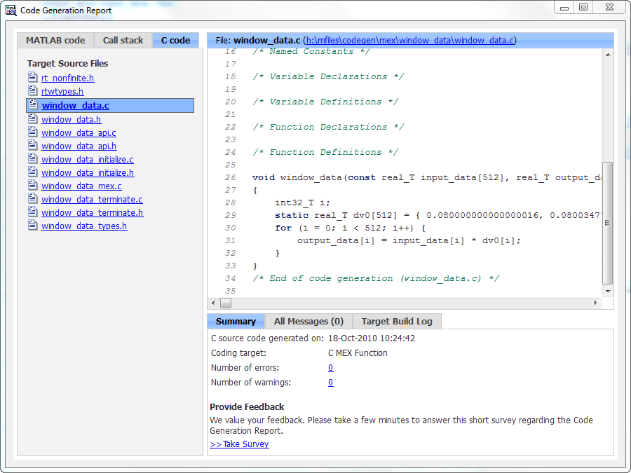 Window source code in 'C'.