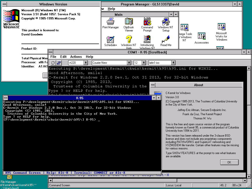 MS-Kermit v3.0 terminal emulation & graphics info.