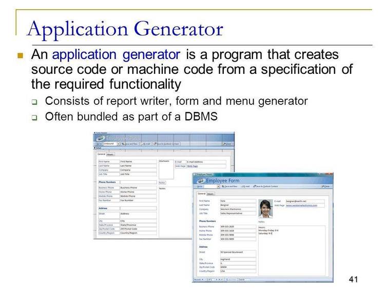 Database Program Generator - Interesting - express a database application in a 4GL. Generator produces C. Appears to be a students senior project. Full C souce included.