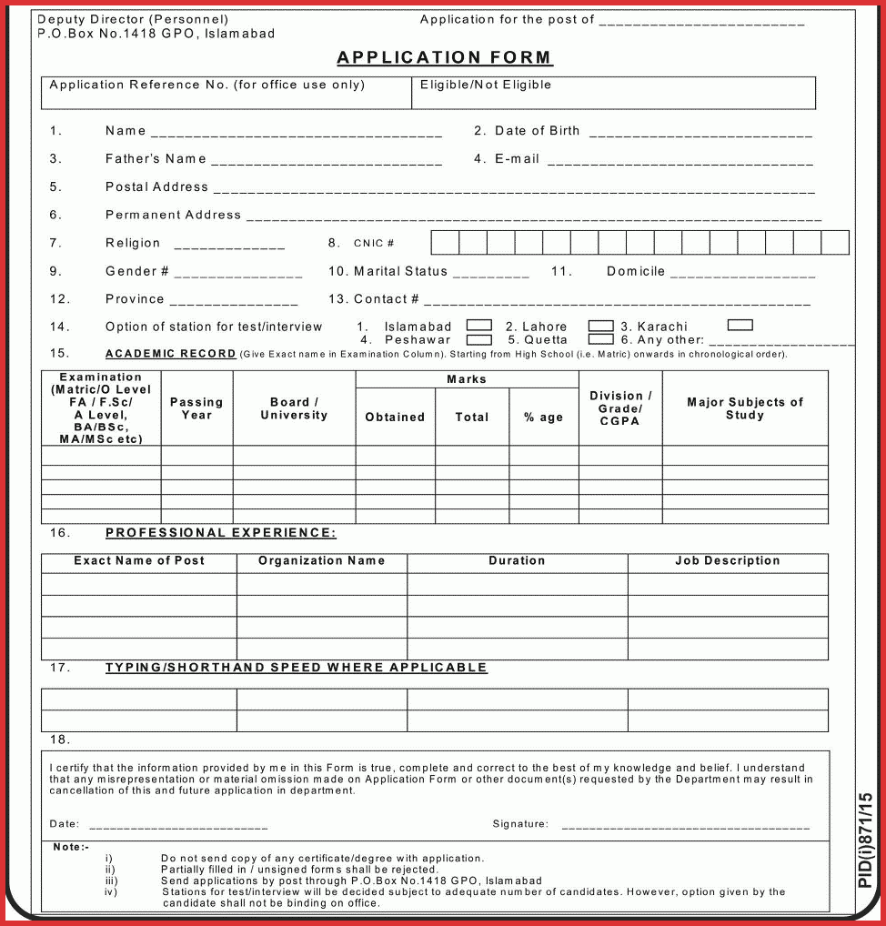 Government application form.