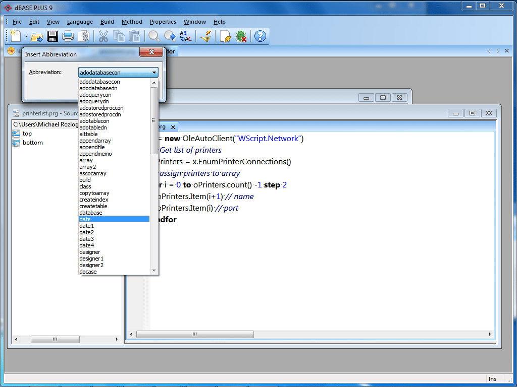 Database and interface routines to allow DBASE III+ to communicate through the Com ports.