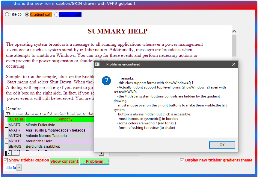 FoxPro 2.0 utility to print messages in the header/footer border areas of a window.