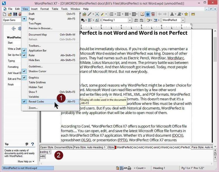 Wordperfect 5.0 Pull Down Menu.