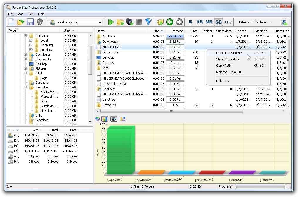 Disk usage tree utility. Useful for cleaning up a hard drive. The program displays a directory tree with sizes next to each entry. Entire trees can then be deleted.