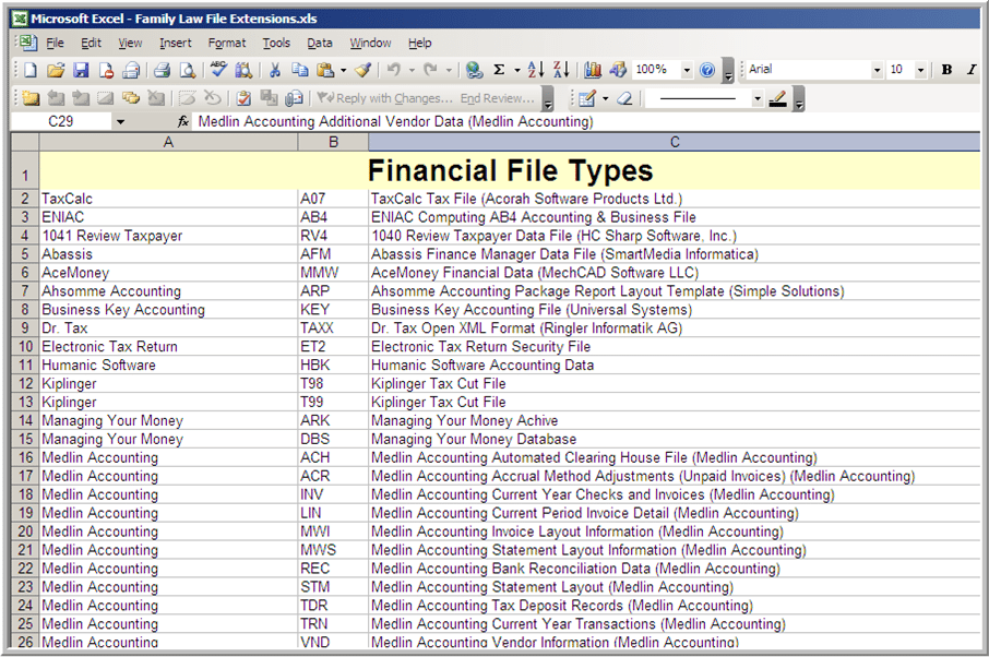 Shows the file-type for a variety of formats.