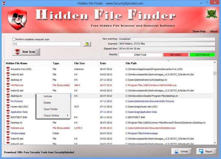 Find and Un-hide files.