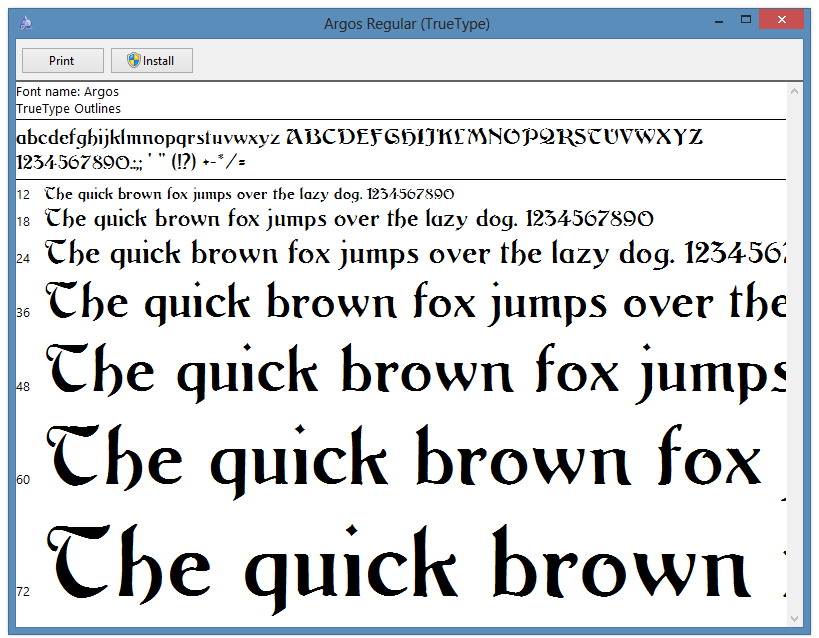 True Type Font for Windows.