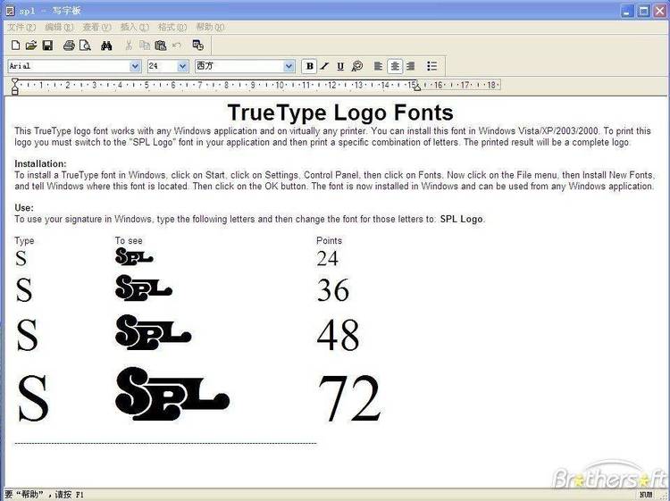 True Type Font for Windows.