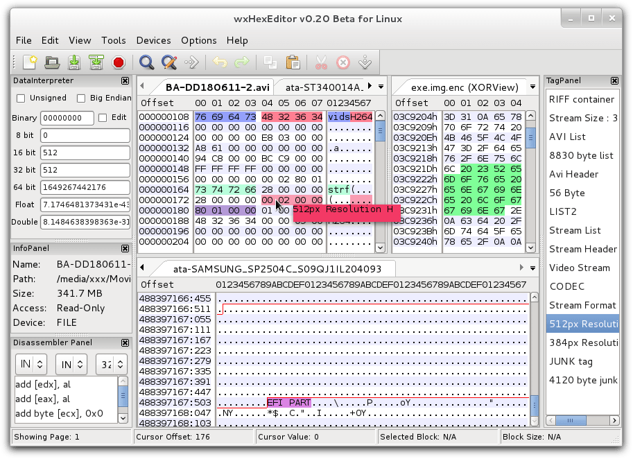 BPE is a binary hex file/sector editor for Linux.