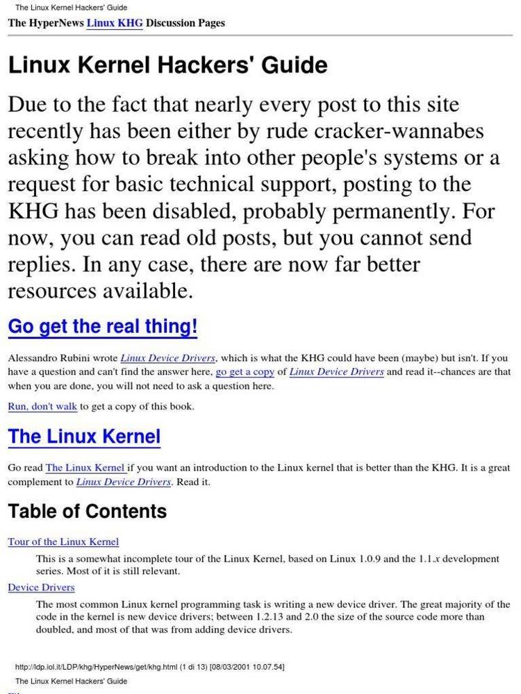 LINUX Kernel Hacker's Guide.