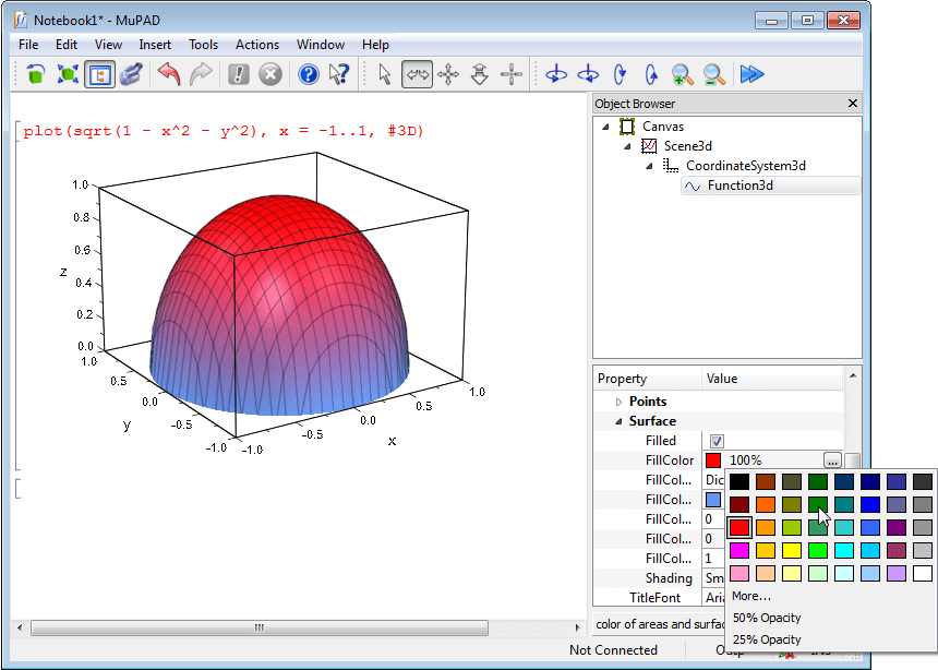View Math functions in 3D; many user controlled parameters for viewing.