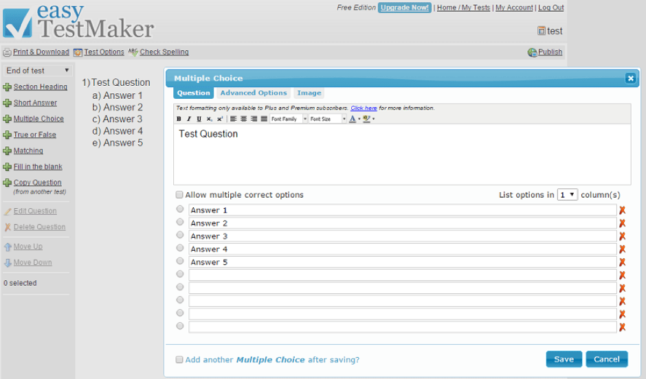 QuizMaker v2.0 educational quiz/test generator.