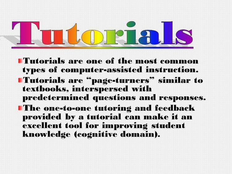 TutorialWriter is an Educator's Toolkit for Computer Assisted Instruction. Simple Commands placed in a Text file allow the non-programmer to create Tutorials.
