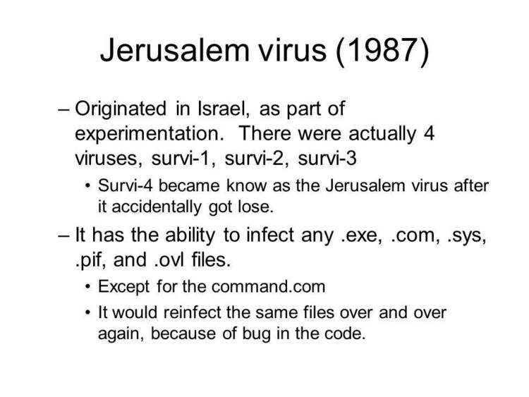 Find and remove Jerusalem virus, with C source.