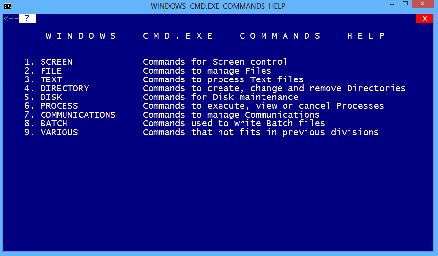Menu-driven DOS help program.