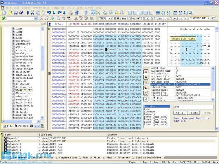Hex editor with log, undo, many nice features.