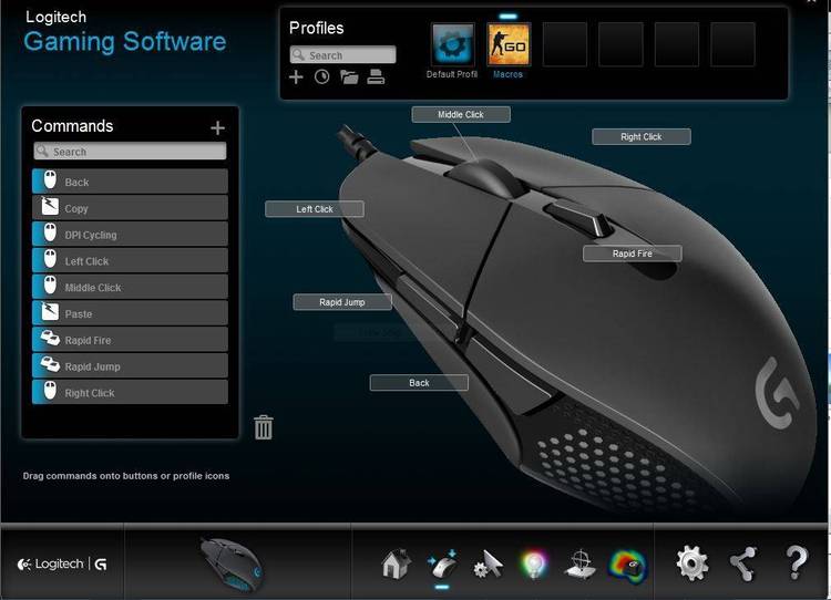 Various pulldown mouse menus for Logitech mice, and various programs.