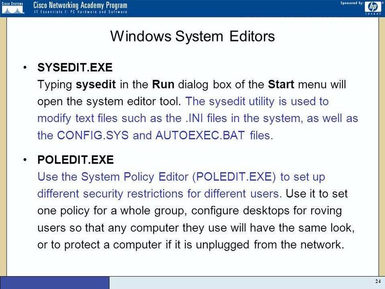 This file will reboot your system to various configuration options that you set up. Great if you frequently have to change your autoexec.bat and config.sys files.