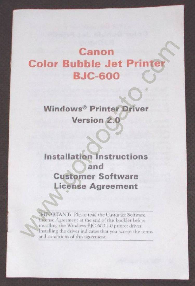 Windows printer driver for Canon Bubble Jet (BJC600) - version 2.