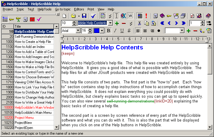 Help editor for Windows. Create help files without RTF word processor.