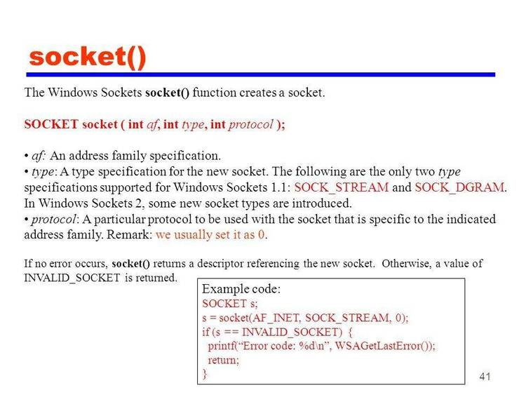 Windows Sockets API Spec.