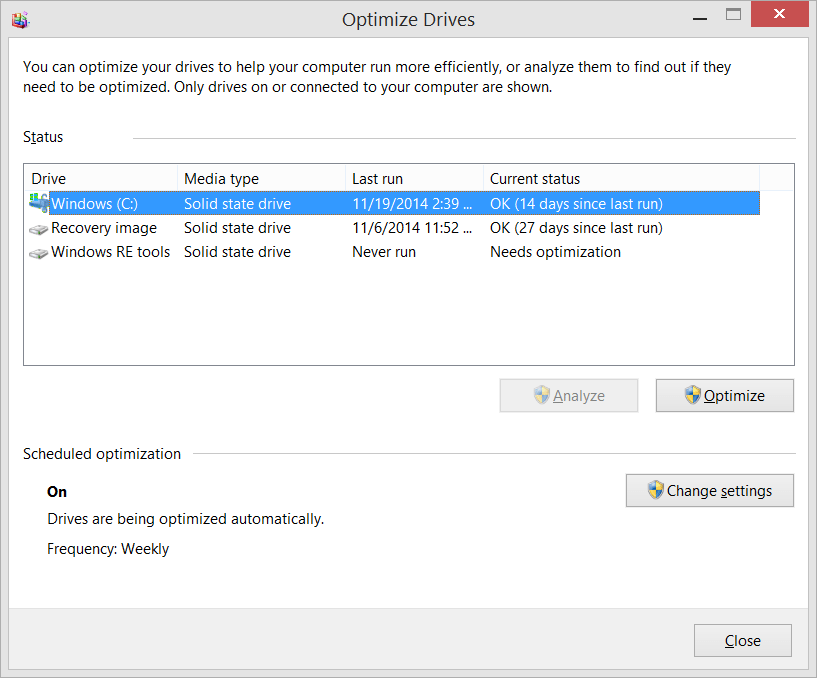 Windows utility checks for optimization of current setup.