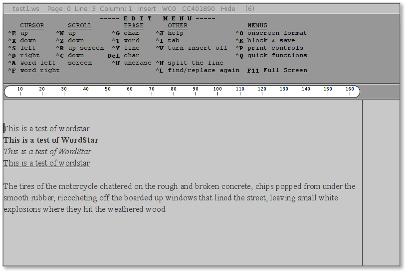 This is a collection of Brief macros designed to emulate the WordStar command keys. Very nicely done.