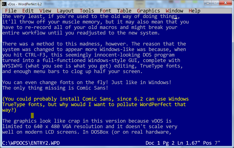 Type Word Perfect files from DOS command line.