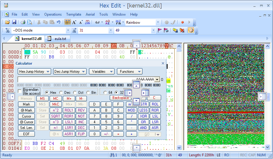 HeXEdit 3.60 - free ASCII & hexadecimal file editor.